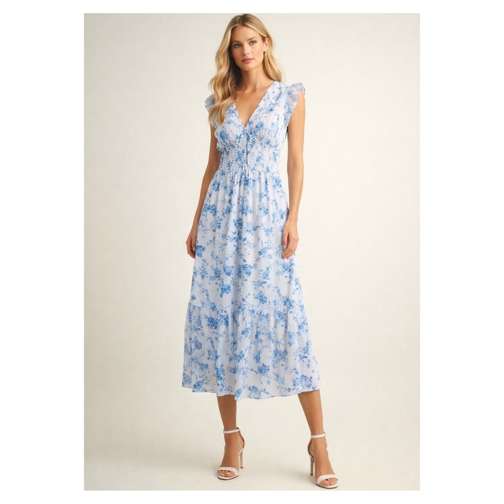 NWT Joie Light Blue & White Floral Midi Dress